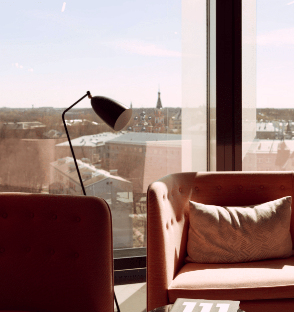 Modern office interior overlooking Riga